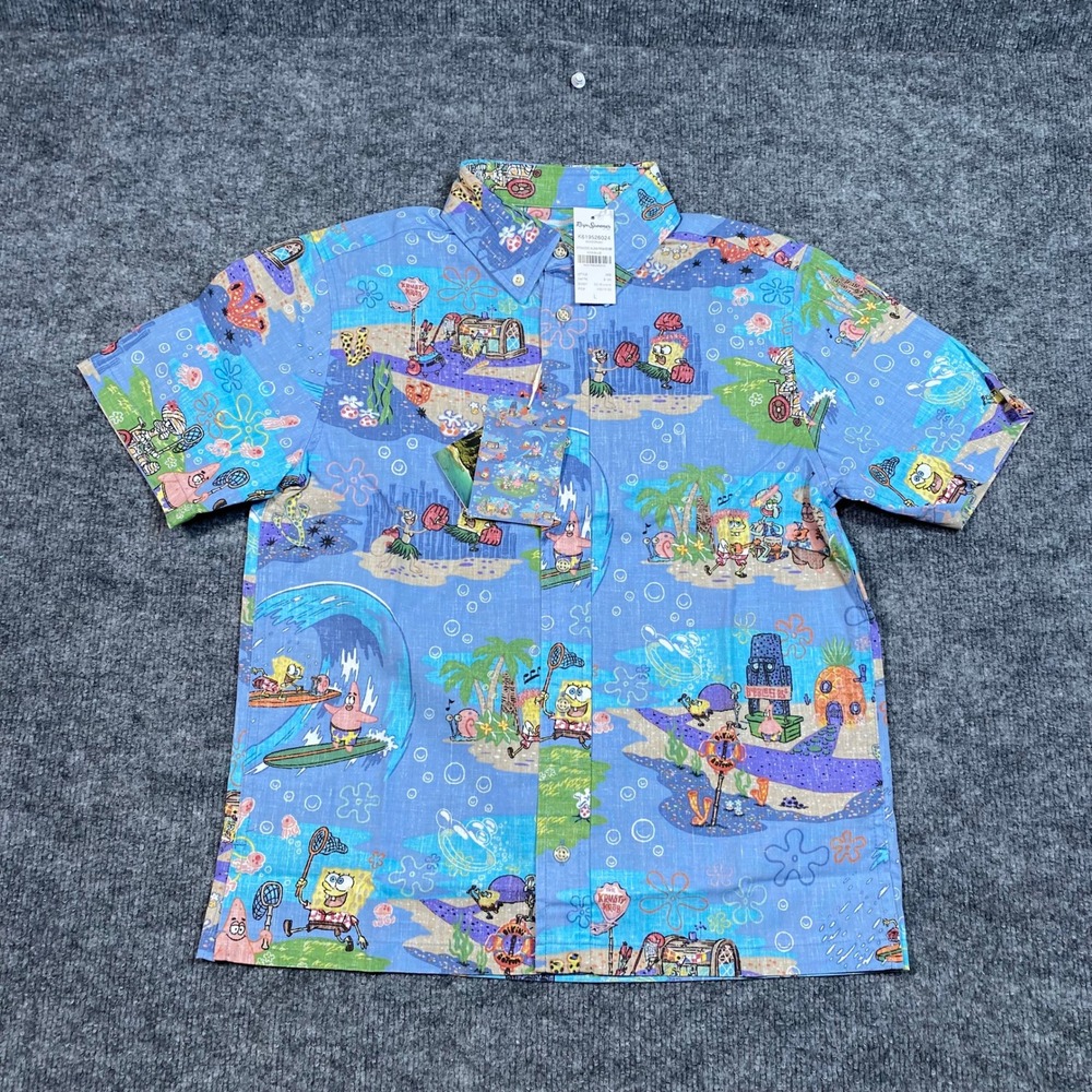 Reyn Spooner Kids Spongebob Squarepants Aloha From Bikini Bottom Shirt Blue L